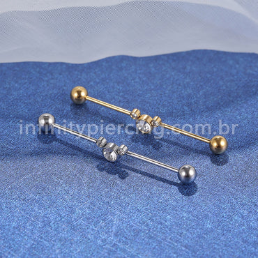 Piercing Transversal Aço Cirurgico Indiano Strass