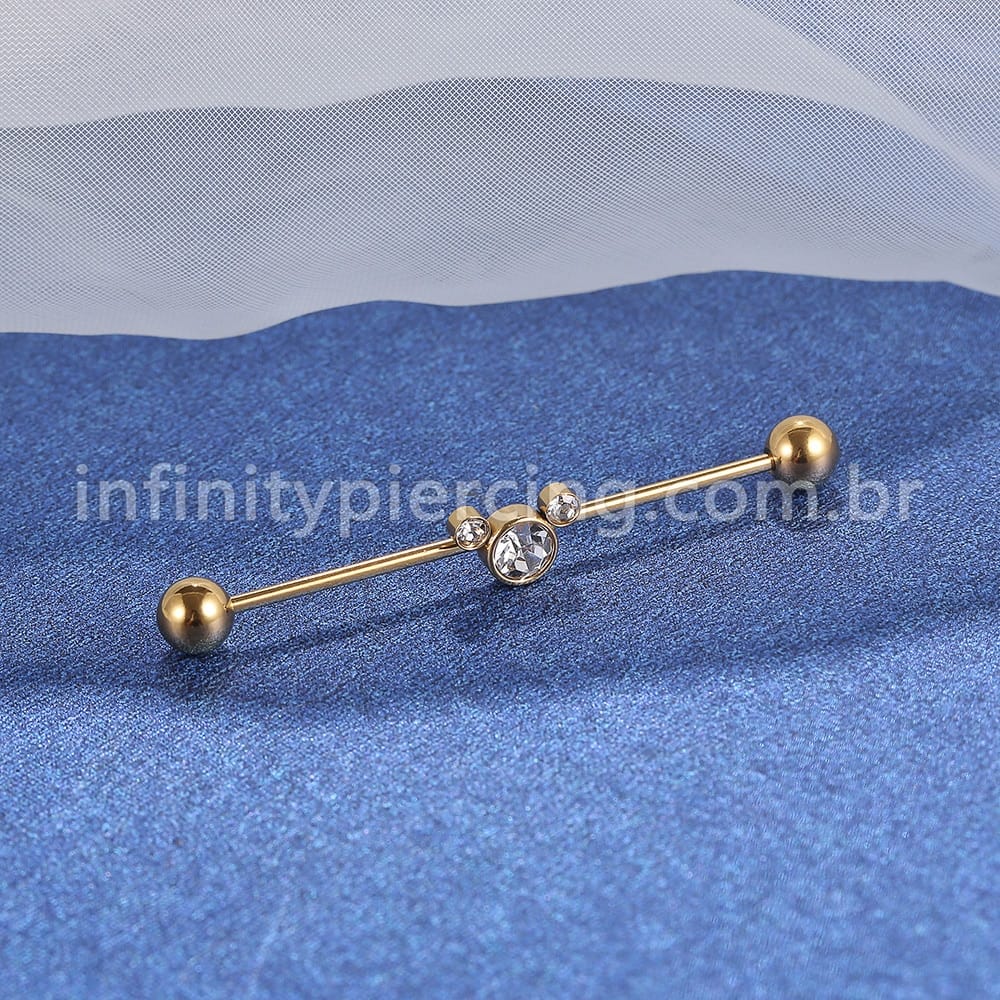 Piercing Transversal Aço Cirurgico Indiano Strass
