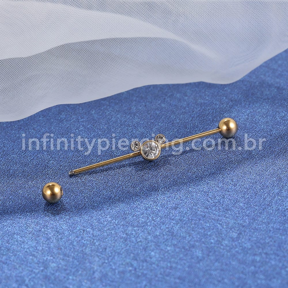 Piercing Transversal Aço Cirurgico Indiano Strass
