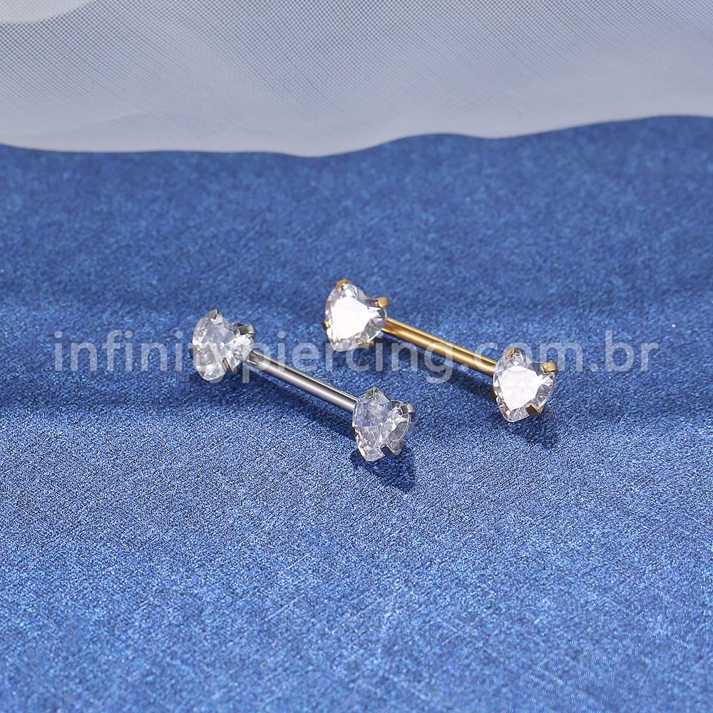 Piercing Mamilo Push Pin Aço Cirúrgico Zircônia Coração