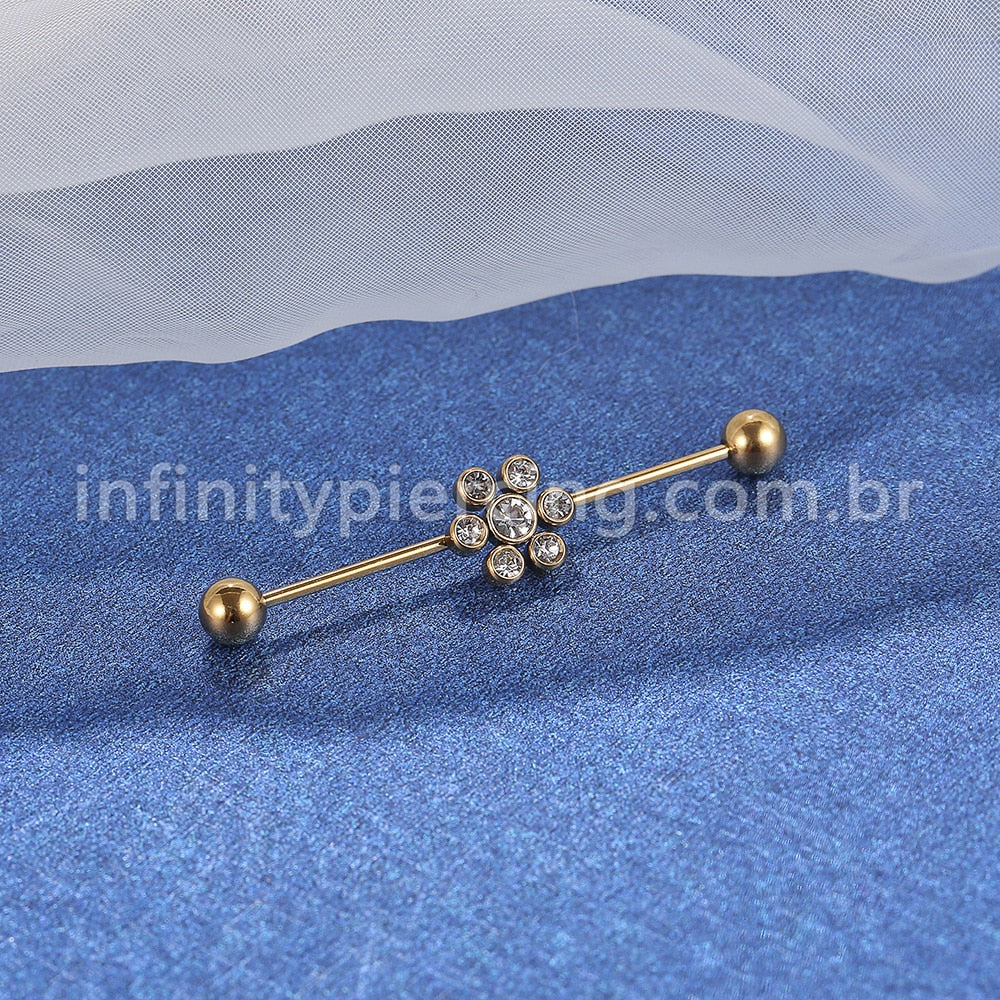 Piercing Transversal Aço Cirurgico Flor Zircônia