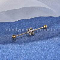 Piercing Transversal Aço Cirurgico Flor Zircônia