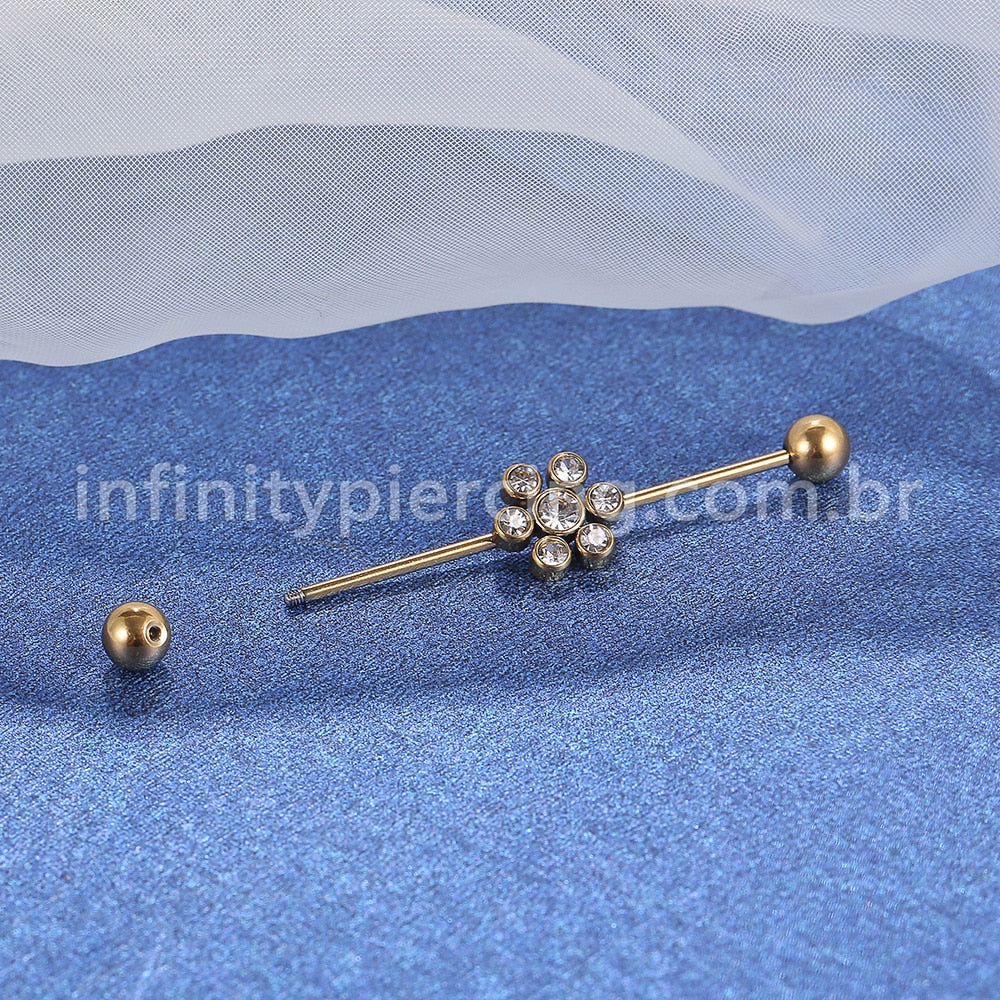 Piercing Transversal Aço Cirurgico Flor Zircônia