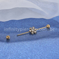 Piercing Transversal Aço Cirurgico Flor Zircônia