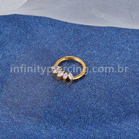 Piercing Argola Titânio Segmento Articulado 5 Pedras Zircônia Oval