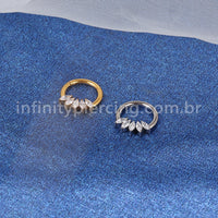 Piercing Argola Titânio Segmento Articulado 5 Pedras Zircônia Oval