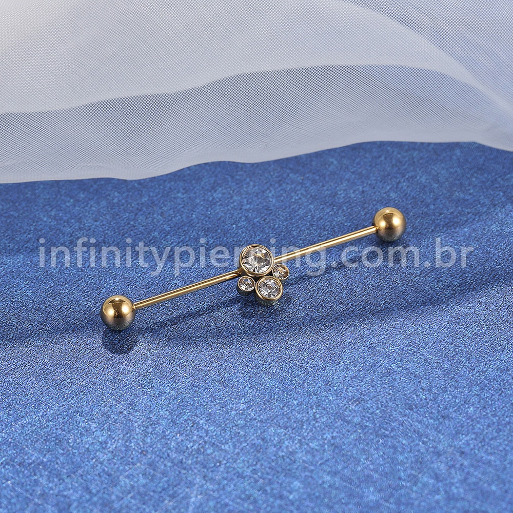 Piercing Transversal Aço Cirurgico Indiano Zircônia Cravada