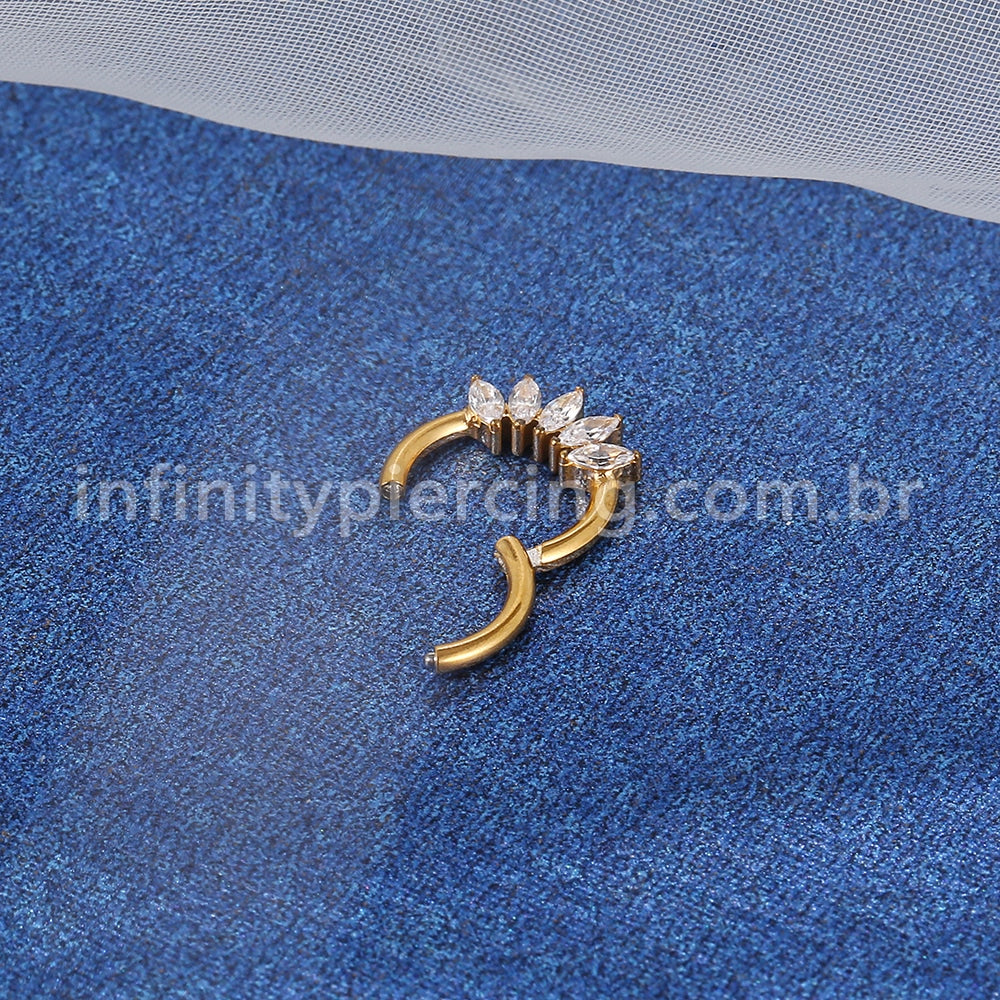 Piercing Argola Titânio Segmento Articulado 5 Pedras Zircônia Oval