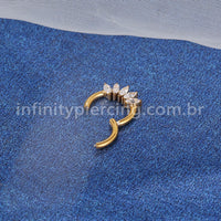 Piercing Argola Titânio Segmento Articulado 5 Pedras Zircônia Oval