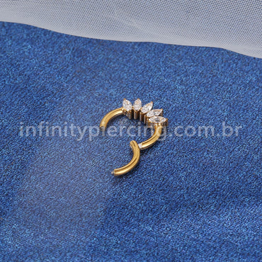 Piercing Argola Titânio Segmento Articulado 5 Pedras Zircônia Oval