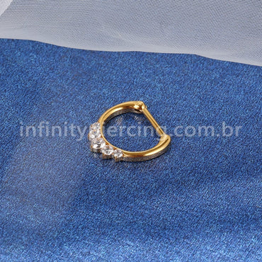 Piercing Meia Argola Titânio Segmento Articulado Detalhes Zircônia