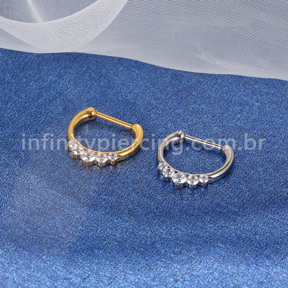 Piercing Meia Argola Titânio Segmento Articulado Detalhes Zircônia