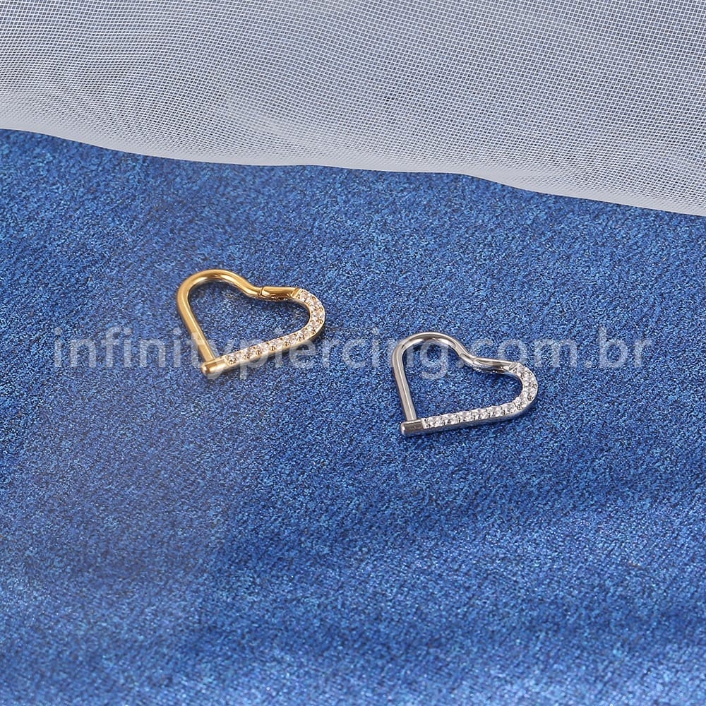 Piercing Coração Titânio Segmento Articulado Zircônia Cravejada