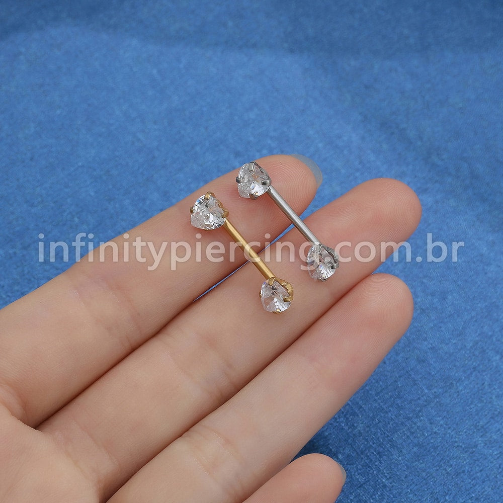 Piercing Mamilo Push Pin Aço Cirúrgico Zircônia Coração