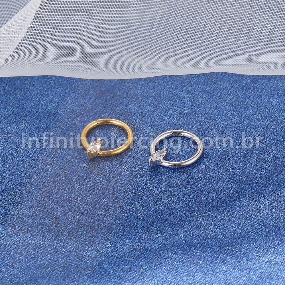Piercing Argola Aço Cirúrgico Segmento Articulado Zircônia Oval Com Pontas