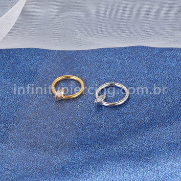 Piercing Argola Aço Cirúrgico Segmento Articulado Zircônia Oval Com Pontas