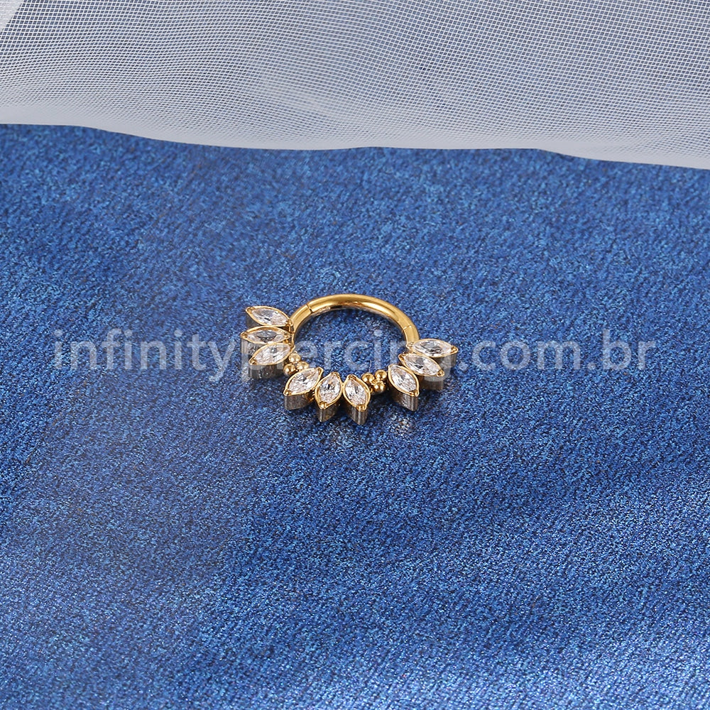 Piercing Argola Titânio Segmento Articulado 9 Pedras Oval Zircônia Cravejada