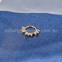 Piercing Argola Titânio Segmento Articulado 9 Pedras Oval Zircônia Cravejada