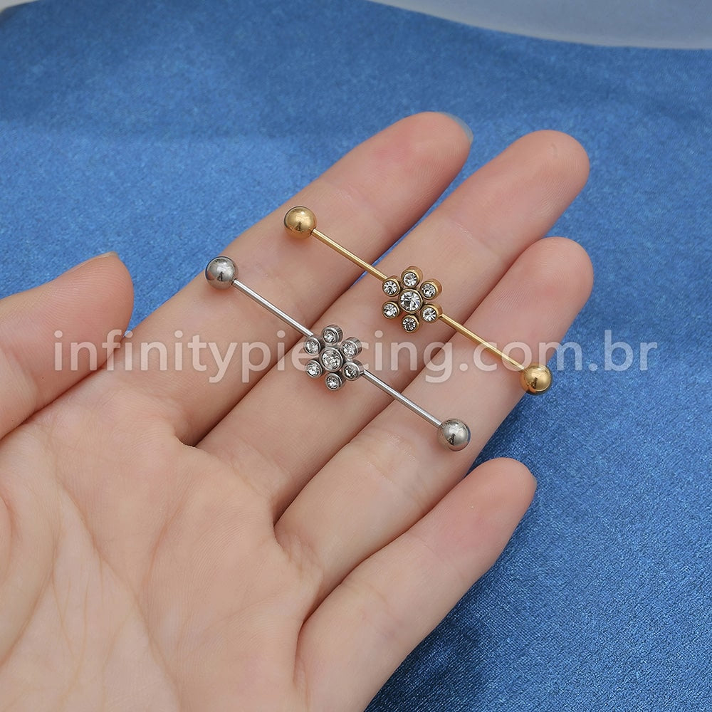 Piercing Transversal Aço Cirurgico Flor Zircônia