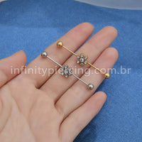 Piercing Transversal Aço Cirurgico Flor Zircônia