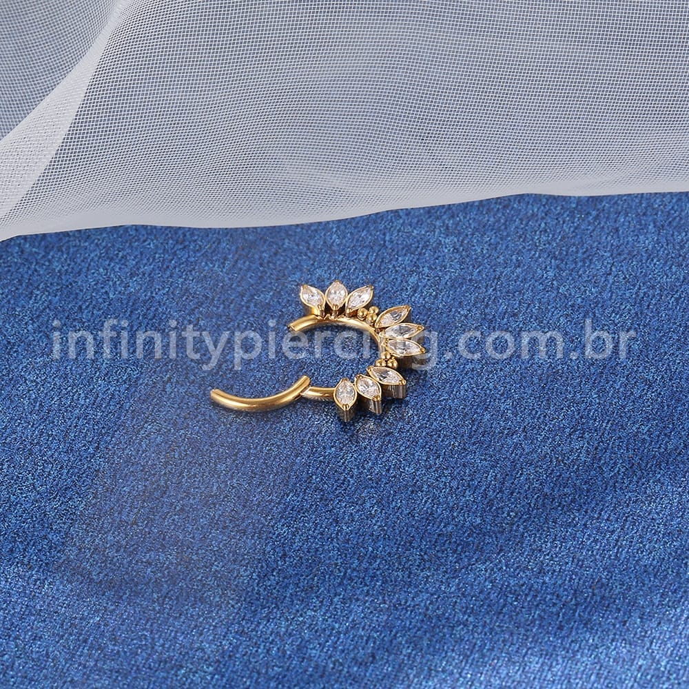 Piercing Argola Titânio Segmento Articulado 9 Pedras Oval Zircônia Cravejada