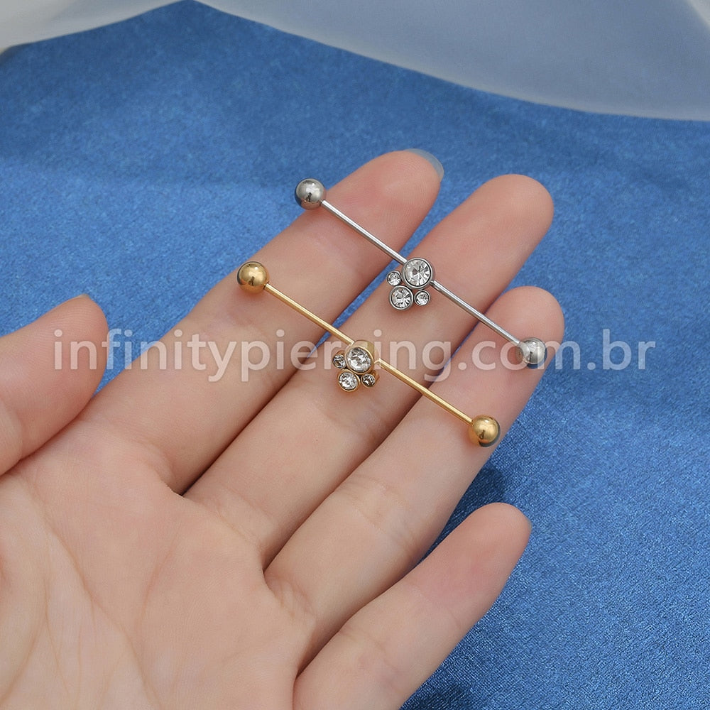 Piercing Transversal Aço Cirurgico Indiano Zircônia Cravada