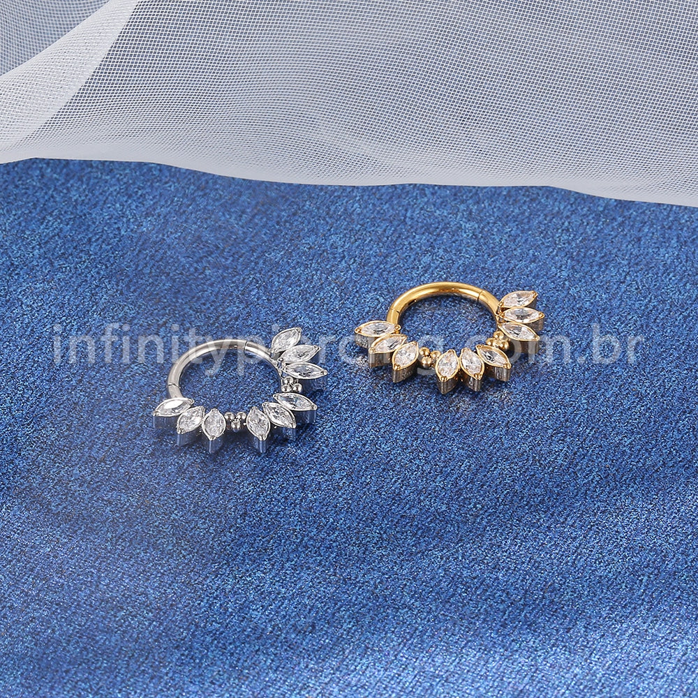 Piercing Argola Titânio Segmento Articulado 9 Pedras Oval Zircônia Cravejada