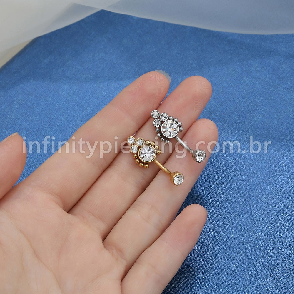 Piercing Banana Aço Cirúrgico Indiano Strass