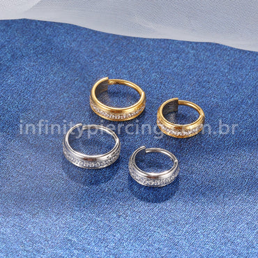 Piercing Argola Aço Cirúrgico Segmento Articulado Zircônia Cravejada