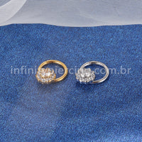 Piercing Argola Aço Cirúrgico Segmento Articulado Flor Zircônia