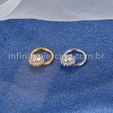 Piercing Argola Aço Cirúrgico Segmento Articulado Flor Zircônia