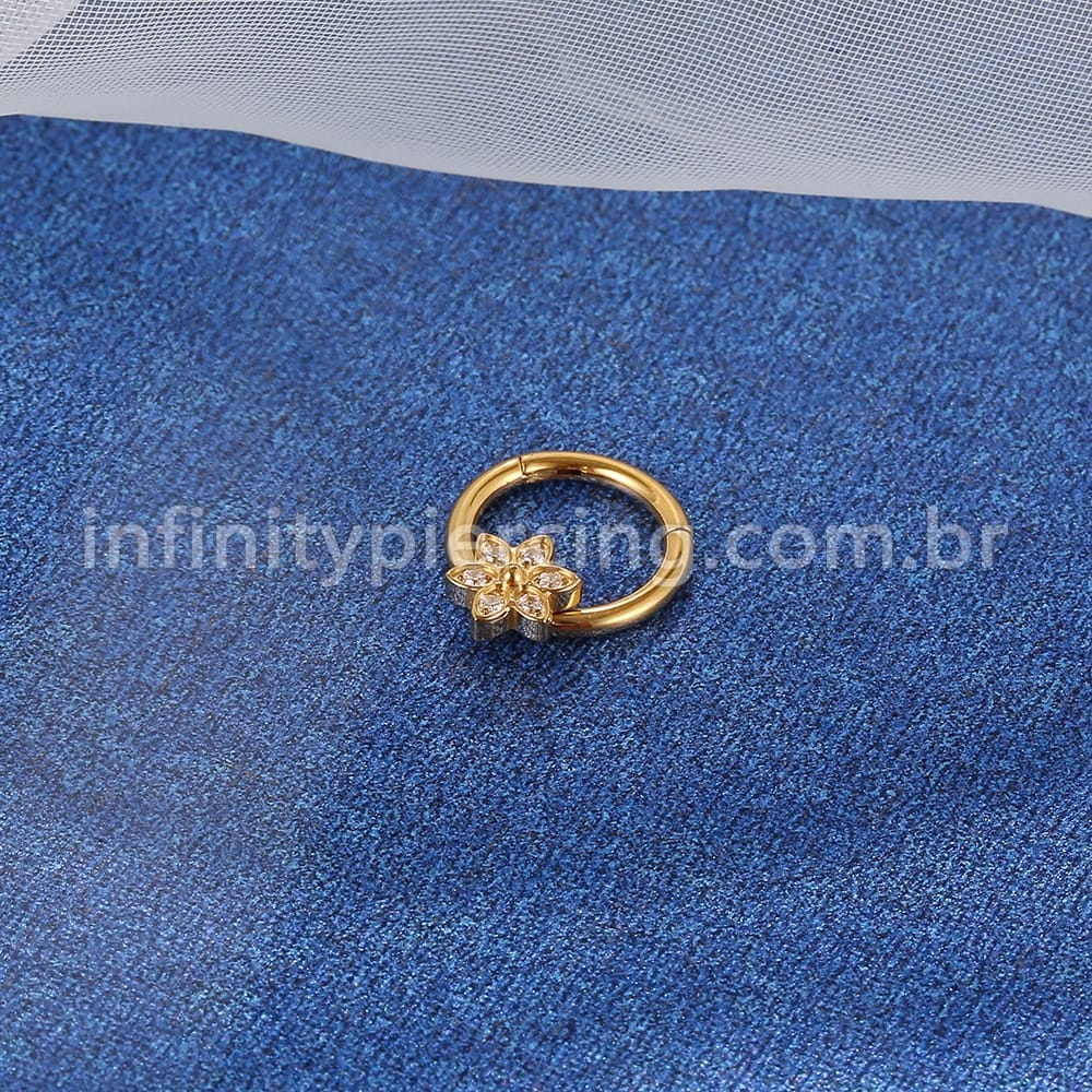 Piercing Argola Titânio Segmento Articulado Flor 6 Pontas