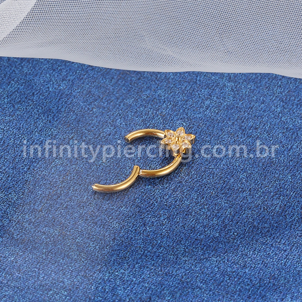 Piercing Argola Titânio Segmento Articulado Flor 6 Pontas