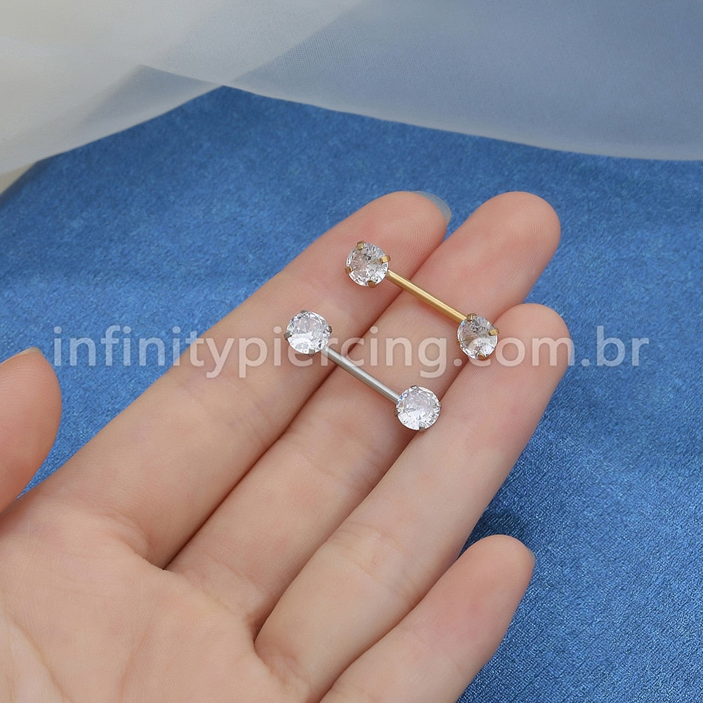 Piercing Mamilo Push Pin Aço Cirúrgico Zircônia Redonda