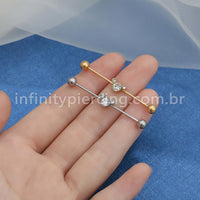 Piercing Transversal Aço Cirurgico Indiano Strass
