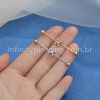 Piercing Transversal Aço Cirúrgico Indiano Strass