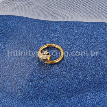 Piercing Argola Titânio Segmento Articulado Lua/Estrela Zircônia Cravejada
