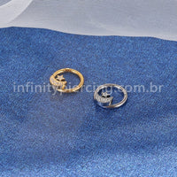 Piercing Argola Titânio Segmento Articulado Lua/Estrela Zircônia Cravejada