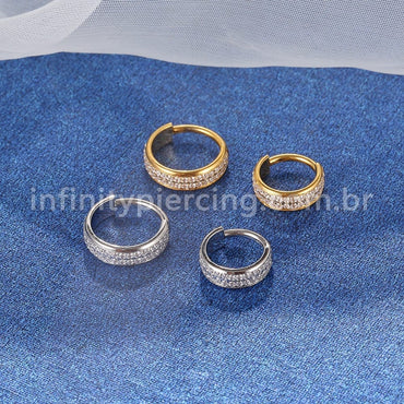 Piercing Argola Aço Cirúrgico Segmento Articulado 2 Fileiras Zircônia Cravejada