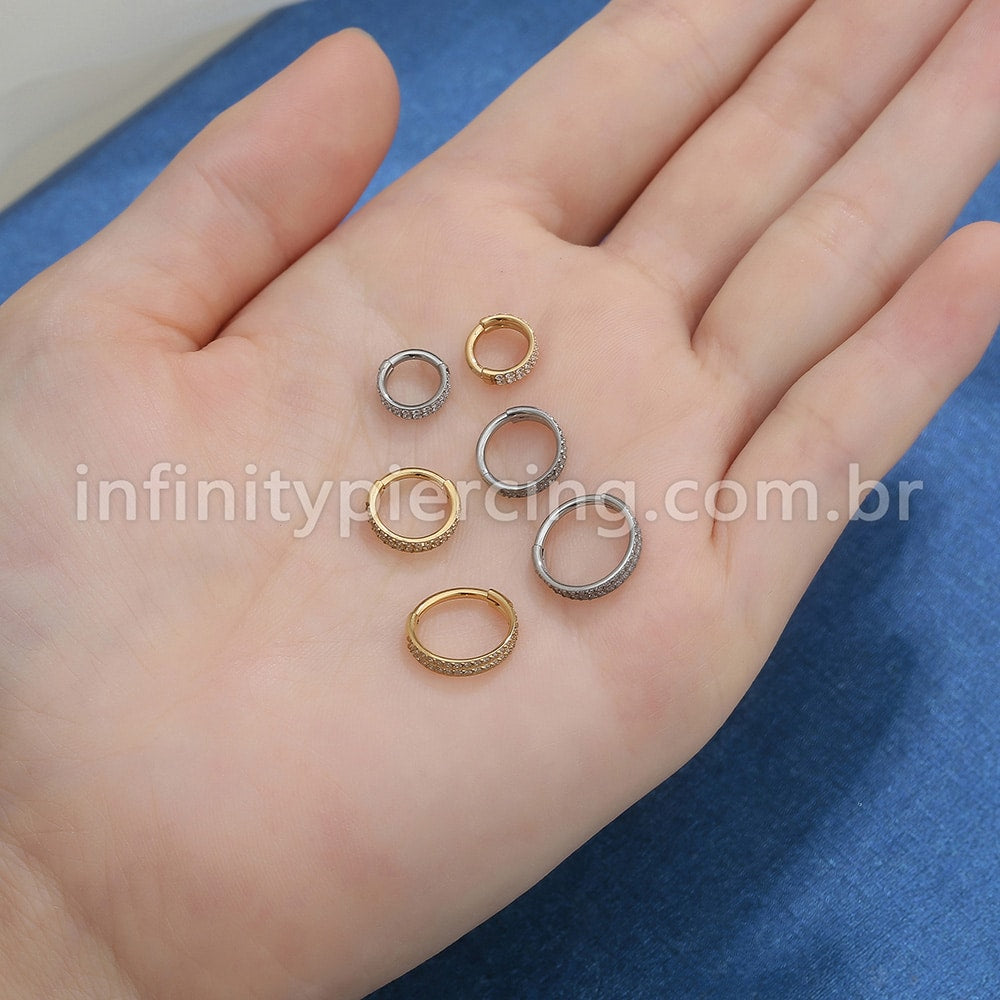 Piercing Argola Segmento Articulado Aço Cirúrgico Zircônia 2 Fileiras