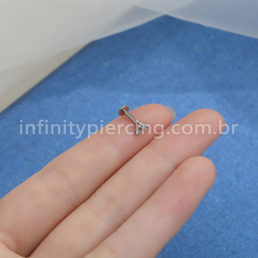 Piercing Labret Titânio Trinity Zircônia Cravejada