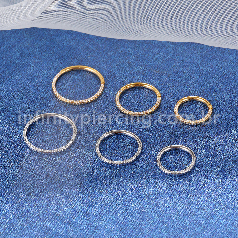 Piercing Argola Aço Cirúrgico Segmento Articulado Detalhada/Zircônia