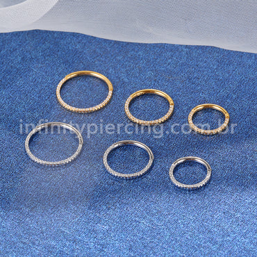 Piercing Argola Aço Cirúrgico Segmento Articulado Detalhada/Zircônia