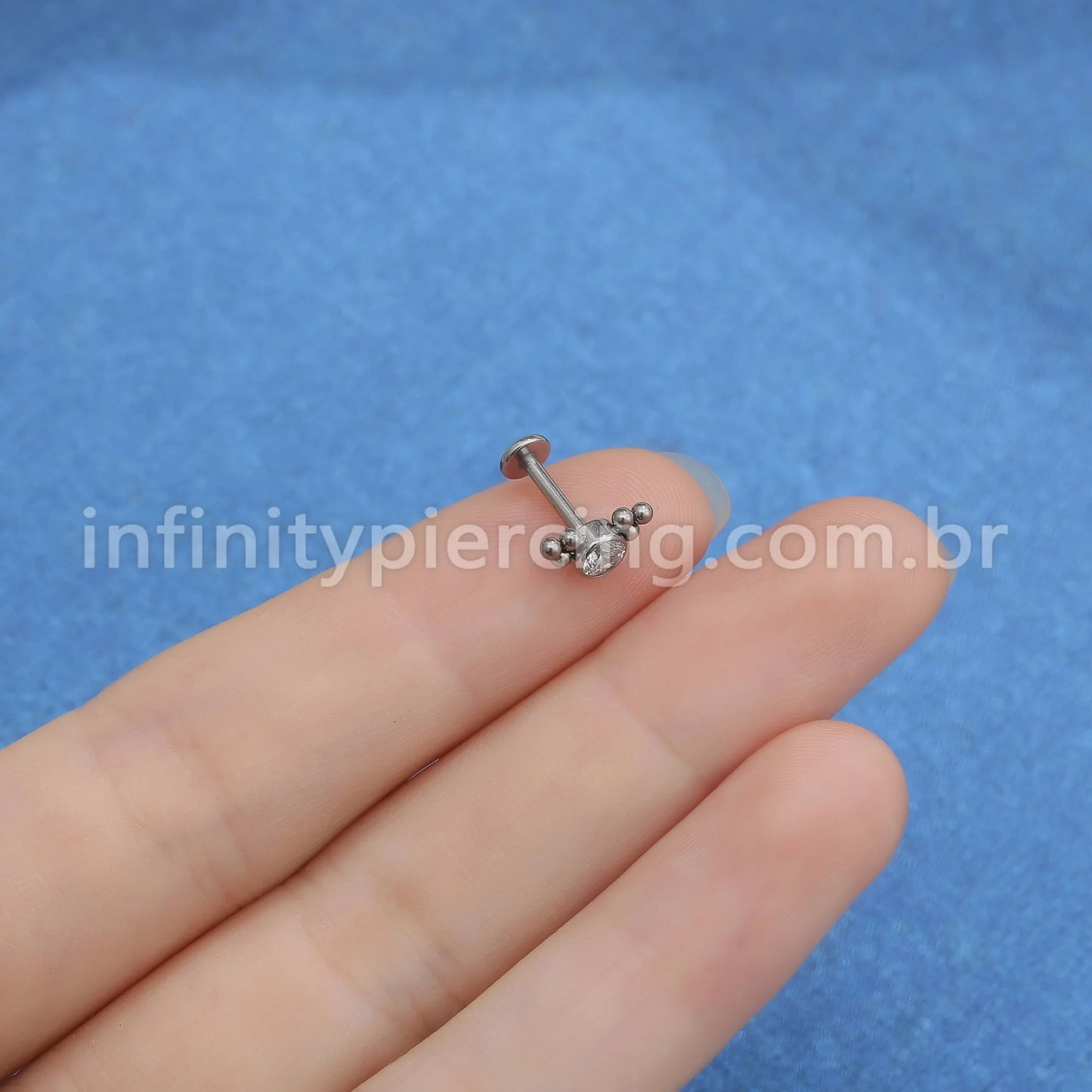 Piercing Labret Push Pin Titânio Indiano Zircônia