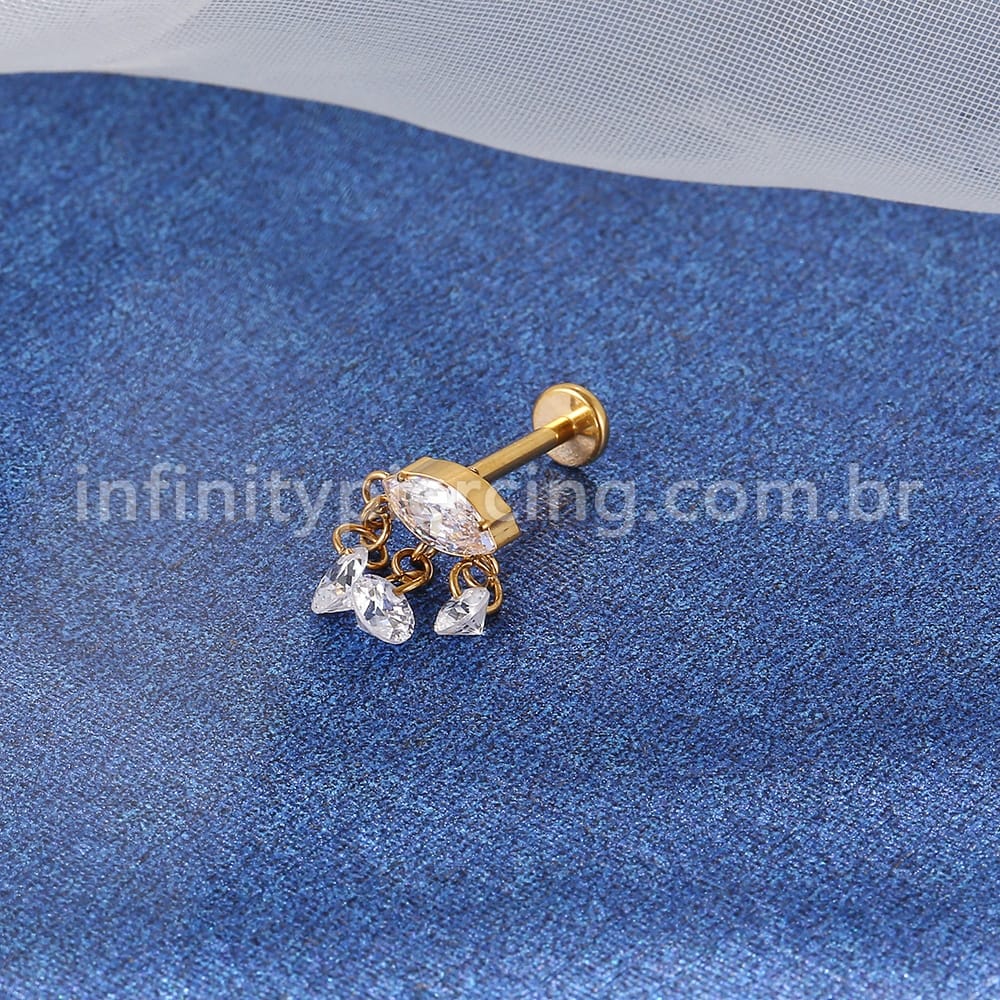 Piercing Labret Titânio Oval Com Pingentes Zircônia