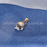 Piercing Labret Titânio Oval Com Pingentes Zircônia