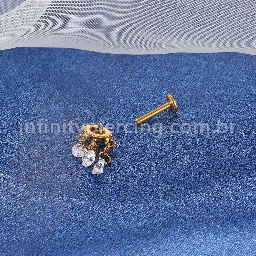 Piercing Labret Titânio Oval Com Pingentes Zircônia