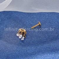 Piercing Labret Titânio Oval Com Pingentes Zircônia