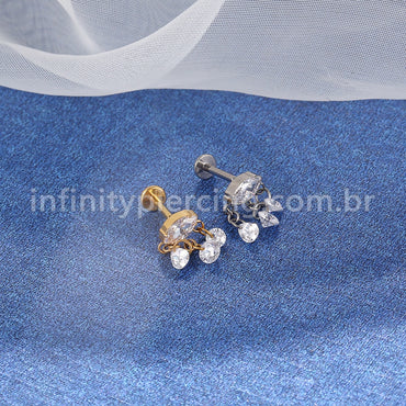 Piercing Labret Titânio Oval Com Pingentes Zircônia
