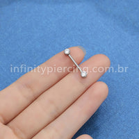 Piercing Barbell Push Pin Titânio 2 Pedras Zircônia